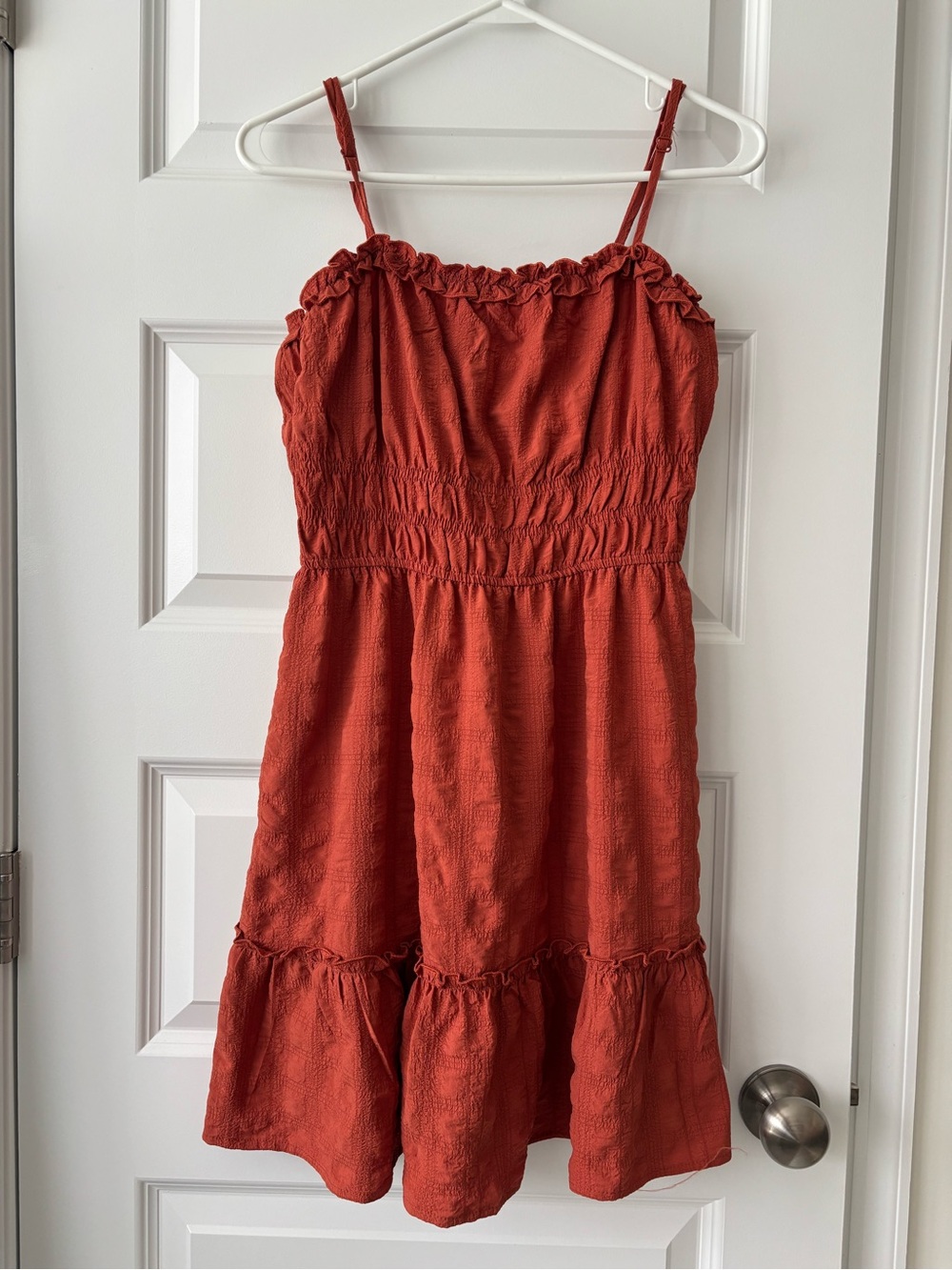 June & Hudson Rust Orange Smocked Sundress M